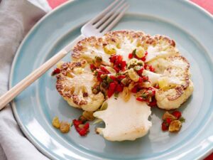 roasted cauliflower steaks with raisin relish